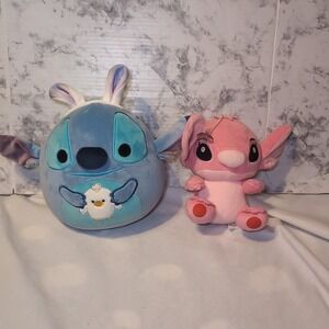 Squishmallow Plush Disney Stitch W/ Bunny Ears 8" Easter & Pink Suction 7"